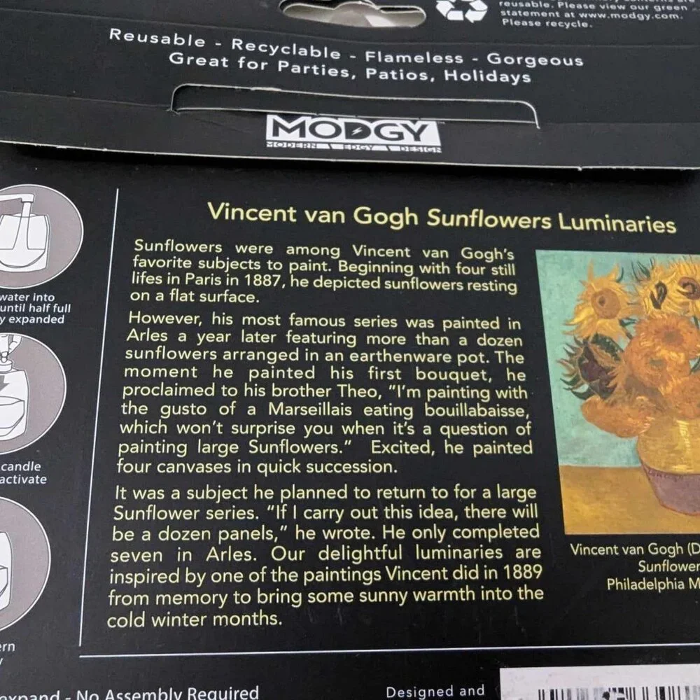 MODGY LUM3081 Vincent Van Gogh SUNFLOWERS LUMINARY SET - New